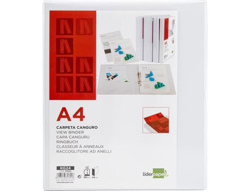 Carpeta canguro 2 anillas mixtas 40mm Liderpapel A4 plastico blanca 31324 , blanco, imagen 2 mini