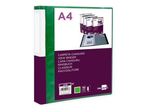 Carpeta Liderpapel 10 fundas canguro pp Din A4 verde translucido portada y 159465, imagen 3 mini