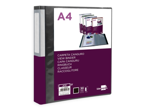 Carpeta Liderpapel 30 fundas canguro pp Din A4 negro opaco portada y 159466, imagen 3 mini