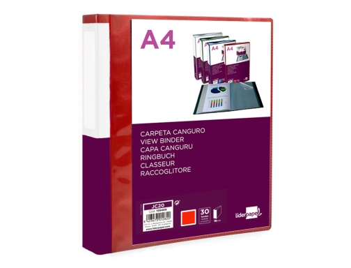 Carpeta Liderpapel 30 fundas canguro pp Din A4 rojo translucido portada y 159469, imagen 3 mini