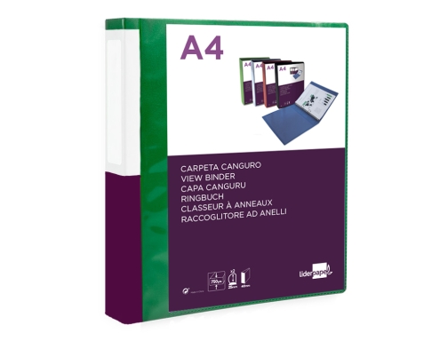 Carpeta Liderpapel canguro 2 anillas 25 mm mixtas polipropileno Din A4 verde 160008, imagen 3 mini