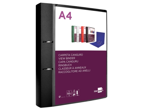 Carpeta Liderpapel canguro 2 anillas 40 mm mixtas polipropileno Din A4 negro 160019, imagen 3 mini