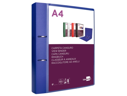 Carpeta Liderpapel canguro 2 anillas 40 mm mixtas polipropileno Din A4 azul 160021, imagen 3 mini