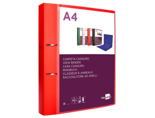 Carpeta Liderpapel canguro 2 anillas 40 mm mixtas polipropileno Din A4 rojo 160022, imagen 3 mini