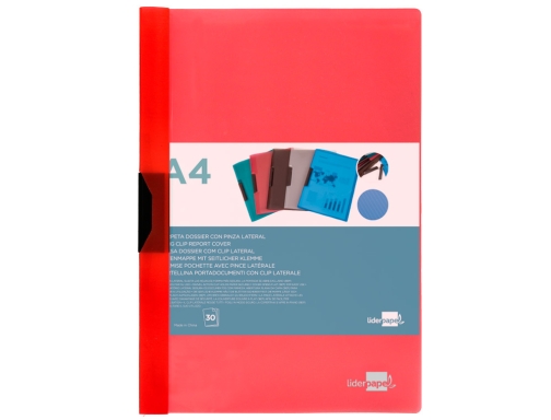 Carpeta Liderpapel dossier pinza lateral polipropileno Din A4 rojo translucido 30 hojas 11297, imagen 2 mini