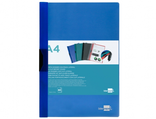 Carpeta Liderpapel dossier pinza lateral polipropileno Din A4 azul translucido 60 hojas 11306, imagen 2 mini