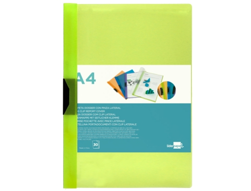 Carpeta Liderpapel dossier pinza lateral 45303 polipropileno Din A4 verde clA30 hojas 29323, imagen 2 mini