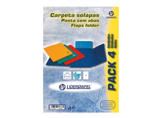 Carpeta Liderpapel gomas folio 3 solapas carton simil prespan pack de 4 80366 , surtidos, imagen 2 mini