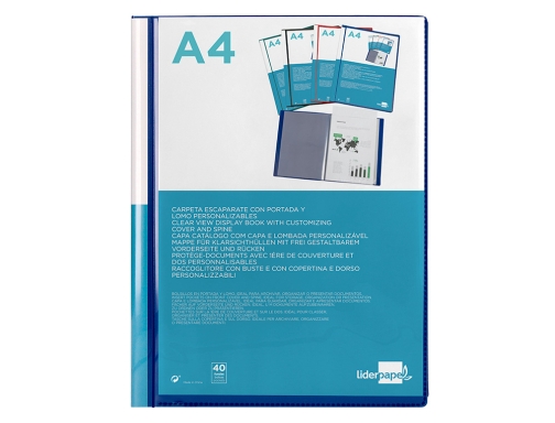 Carpeta Liderpapel personaliza 40 fundas canguro polipropileno Din A4 azul translucido portada 11049 , verde, imagen 3 mini