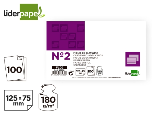 Ficha Liderpapel lisa n2 75 x 125mm paquete de 100 180g 03530, imagen 3 mini