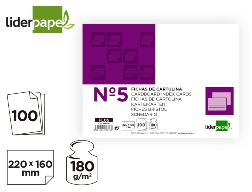 Ficha Liderpapel lisa n5 160x220mm paquete de 100 180g 08736, imagen 3 mini