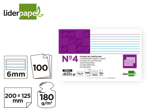 Ficha Liderpapel rayada n4 125x200 mm 180g m2 paquete de 100 unidades 03523, imagen 3 mini