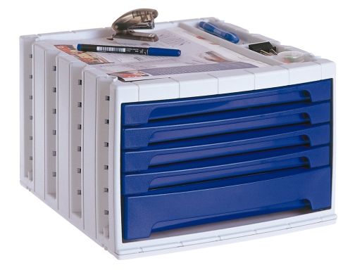 Fichero cajones de sobremesa Q-connect 305x370x215 mm bandeja organizadora superior 5 cajones KF18424 , azul, imagen 2 mini