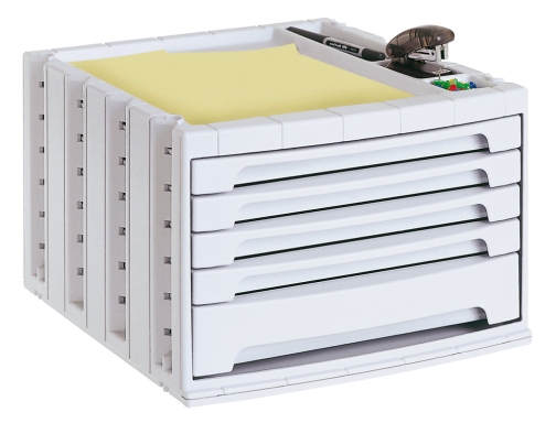 Fichero cajones de sobremesa Q-connect 305x370x215 mm bandeja organizadora superior 5 cajones KF18427 , gris, imagen 2 mini