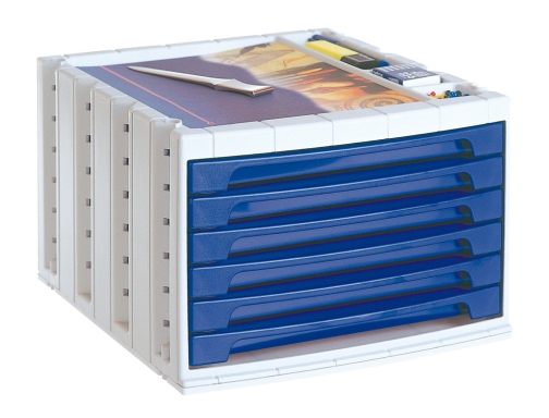 Fichero cajones de sobremesa Q-connect 305x370x215 mm bandeja organizadora superior 6 cajones KF18431 , azul, imagen 2 mini