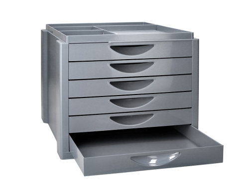 Fichero cajones de sobremesa Q-connect bandeja organizadora superior 6 cajones color gris KF16945, imagen 5 mini