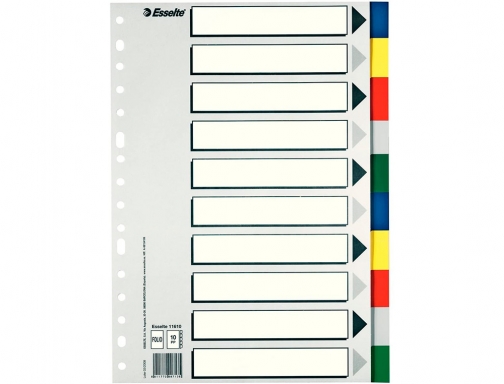 Separador Esselte plastico juego de 10 separadores folio con 5 colores multitaladro 11610, imagen 2 mini