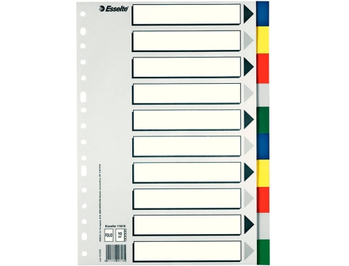 Separador Esselte plastico juego de 10 separadores folio con 5 colores multitaladro 11610, imagen 2 mini