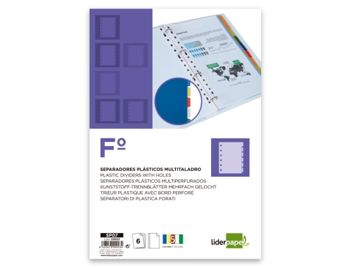 Separador Liderpapel plastico juego de 6 separadores folio 16 taladros 09923, imagen 2 mini