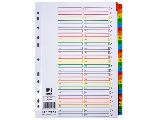 Separador numerico Q-connect carton 1-50 juego de 50 separadores Din A4 multitaladro KF17976, imagen 2 mini