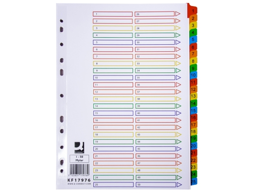 Separador numerico Q-connect carton 1-50 juego de 50 separadores Din A4 multitaladro KF17976, imagen 2 mini