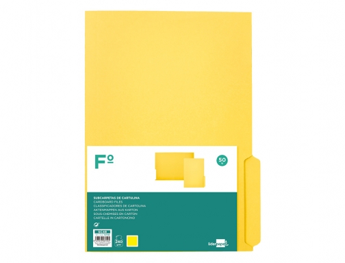 Subcarpeta cartulina Liderpapel folio pestaa inferior 240g m2 color amarillo 167196, imagen 3 mini