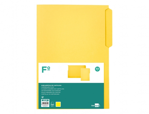 Subcarpeta cartulina Liderpapel folio pestaa superior 240g m2 color amarillo 167197, imagen 3 mini