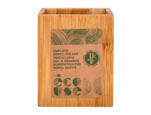 Cubilete portalapices Liderpapel bambu 100% natural ecouse cuadrado 80x80x100 mm 166141, imagen 3 mini