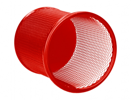 Cubilete portalapices Q-connect rojo metal redondo rejilla diametro 86 mm alto 105 KF00882, imagen 3 mini