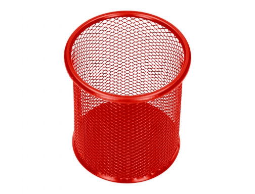 Cubilete portalapices Q-connect rojo metal redondo rejilla diametro 86 mm alto 105 KF00882, imagen 5 mini