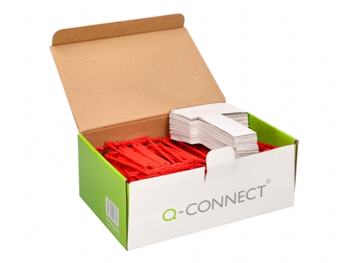 Encuadernador fastener Q-connect plastico d-clips color rojo caja de 100 unidades KF02281, imagen 3 mini