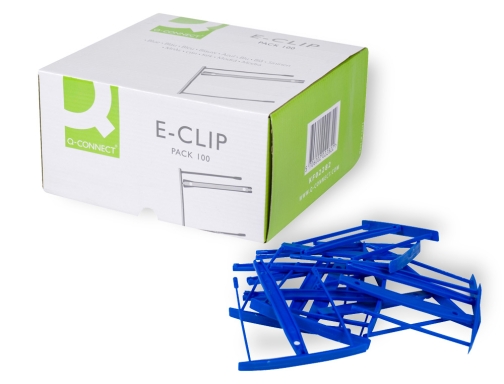 Encuadernador fastener Q-connect plastico e-clips color azul caja de 100 unidades KF02282, imagen 3 mini