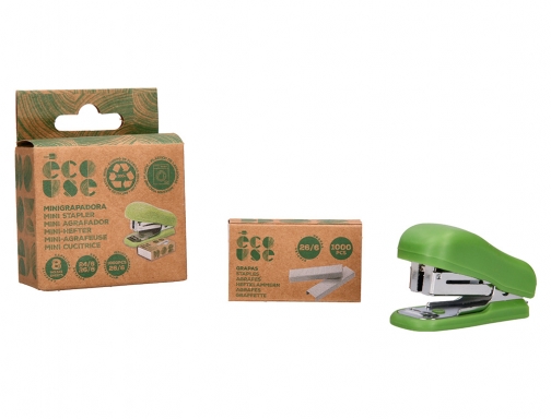 Grapadora Liderpapel ecouse mini capacidad 12 hojas 100% plastico reciclado con caja 166144, imagen 3 mini