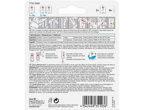 Clavo autoadhesivo Tesa sujecion hasta 4 kg utilizacion azulejos removible blister de 77767-00001-00, imagen 3 mini