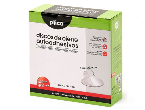 Disco de cierre Plico velcro autoadhesivo 20 mm diametro color blanco caja 13334, imagen 2 mini