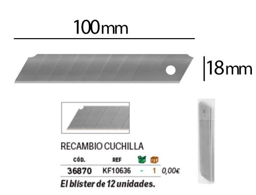 Repuesto cuter ancho de metal Q-connect 0,5x18 mm estuche de12 cuchillas KF10636, imagen 3 mini