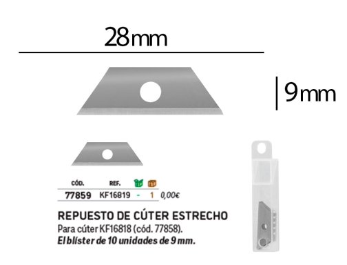 Repuesto cuter Qconnect estrecho para modelo kf16818 cuchilla 9 mm blister 10 KF16819, imagen 3 mini