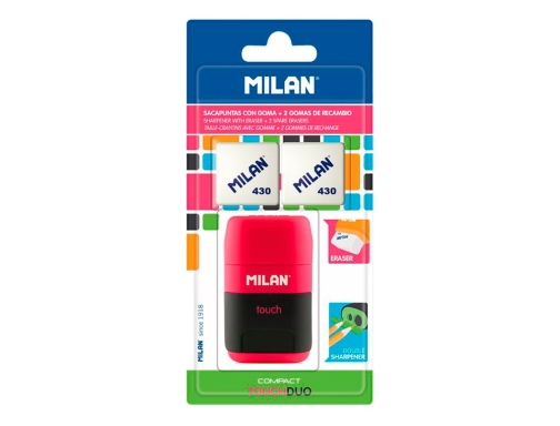 Sacapuntas Milan compact touch duo plastico 2 usos con goma + 2 BYM10272, imagen 2 mini