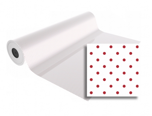 Papel de regalo Basika polipropileno transparente puntos rojos bobina ancho 70 cm 01121007, imagen 3 mini