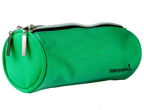 Bolso escolar Liderpapel portatodo cilindrico con 2 cremalleras de nylon verde 205x75x75 06302, imagen 2 mini