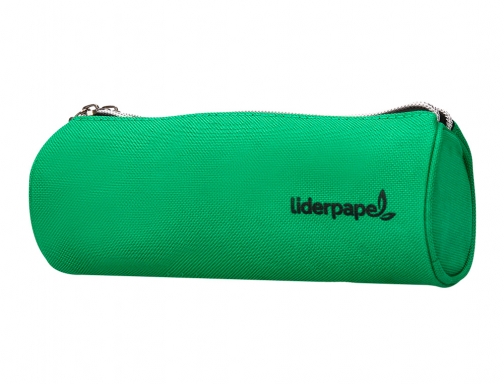 Bolso escolar Liderpapel portatodo cilindrico con 2 cremalleras de nylon verde 205x75x75 06302, imagen 4 mini