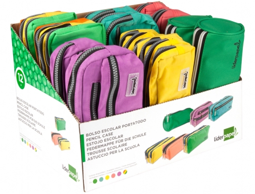 Bolso escolar Liderpapel portatodo expositor de 12 unidades colores y modelos surtidos 06303, imagen 2 mini