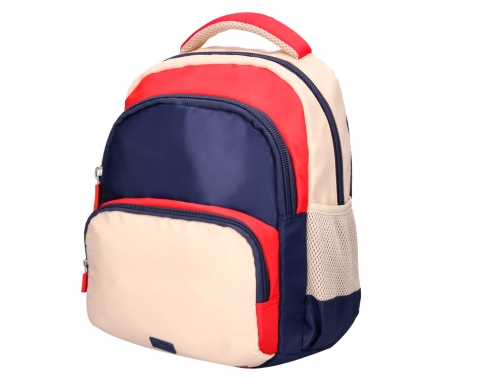 Cartera escolar Liderpapel moc hila multibolsillo infantil azul marino rojo beige 350x110x270 169409, imagen 3 mini