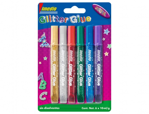 Pegamento Imedio glitter glue original para manualidades 10ml blister de 6 unidades 7001469 , surtidos, imagen 3 mini