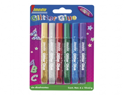 Pegamento Imedio glitter glue original para manualidades 10ml blister de 6 unidades 7001469 , surtidos, imagen 4 mini