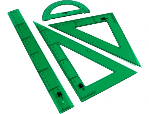 Juego escuadra cartabon regla 30 cm y semicirculo en petaca Liderpapel verde 47479, imagen 4 mini