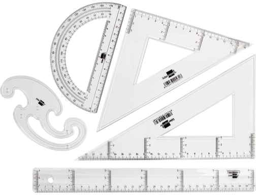 Juego escuadra y cartabon 25cm regla 30cm semicirculo 15cm y plantilla de Liderpapel 21828, imagen 4 mini