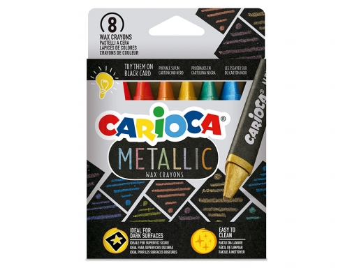 Lapices cera Carioca metallic triangular caja de 8 unidades colores surtidos 43163, imagen 2 mini