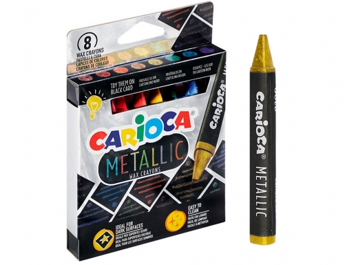 Lapices cera Carioca metallic triangular caja de 8 unidades colores surtidos 43163, imagen 3 mini
