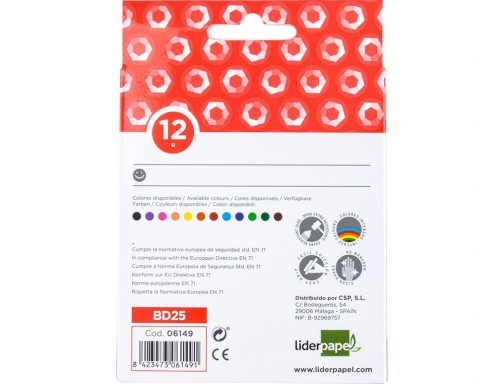 Lapices cera Liderpapel caja de 12 unidades colores surtidos 06149, imagen 3 mini